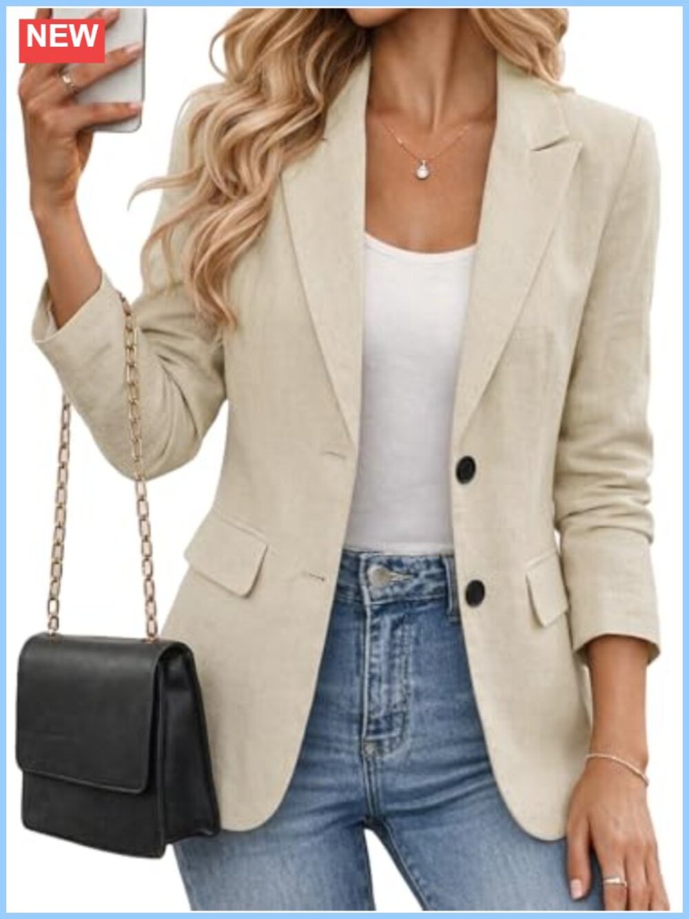 Linen Blend Lightweight Business Casual Blazer with Pockets
